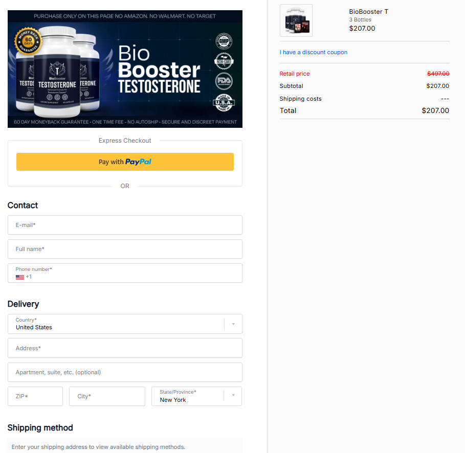 BioBooster checkout page